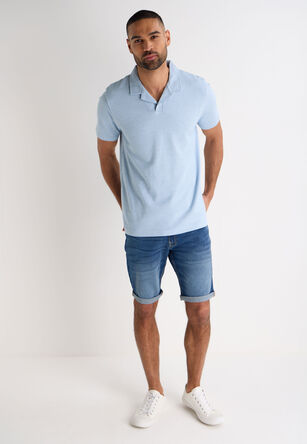 Mens Light Blue Textured Revere Polo Shirt