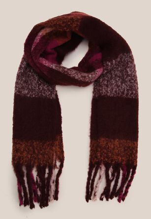 Womens Burgundy Check Heavy Weight Scarf