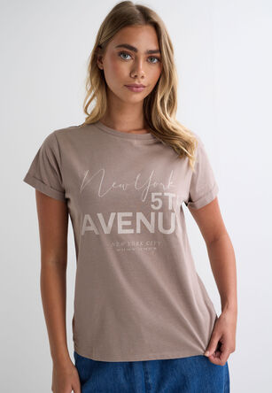 Womens Mocha Brown 5th Avenue Graphic Cotton T-Shirt