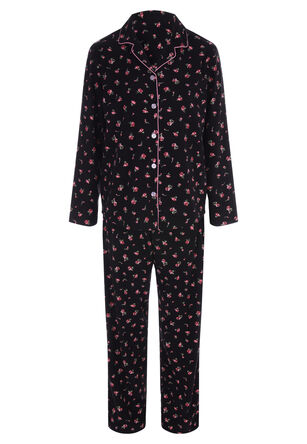 Womens Black & Pink Floral Print Pyjama Set