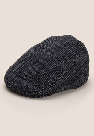 Mens Navy Check Flat Cap