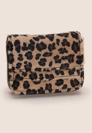 Womens Brown Animal Print Fluffy Purse