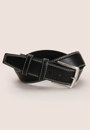 Mens Black Contrast Stitch Leather Lined Belt