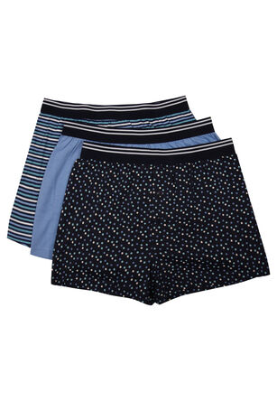 Mens 3pk Blue Spot & Stripe Loosefit Boxers