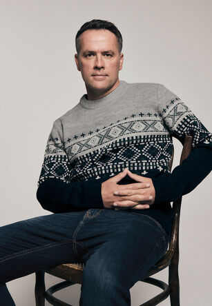 Mens Navy & Grey Fairisle Knit Jumper