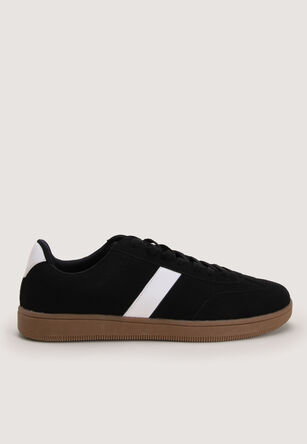 Mens Black Casual Stripe Trainer