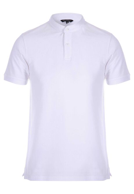 Mens Ecru Granddad Collar Polo Shirt