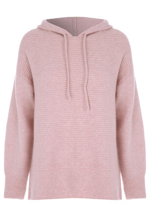 Womens Pink Ribbed Hooded Jumper