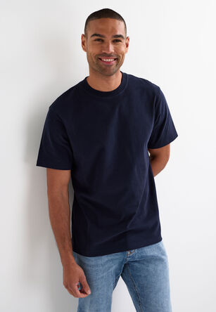 Mens Navy Peached Cotton Short Sleeved T-Shirt
