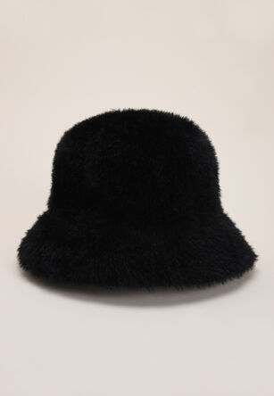 Womens Black Eyelash Knit Bucket Hat