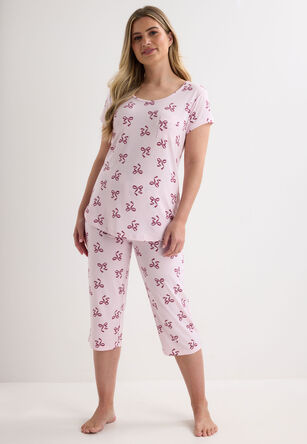 Womens Pink Bow Soft Touch Pyjama Set