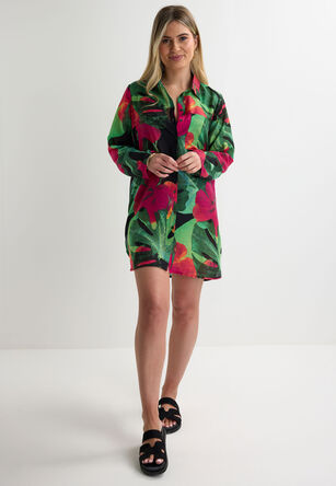 Womens Pink Floral Print Beach Shirt