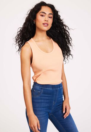 Womens Plain Orange Scoop Neck Vest