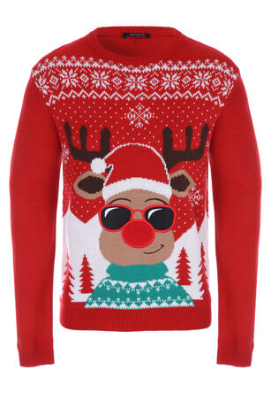 Mens Red Rudolph Novelty Christmas Jumper
