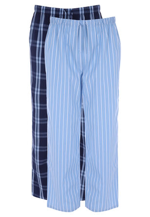Mens 2pk Blue Stripe & Navy Check Woven Pyjama Bottoms