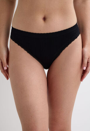Womens Black Ribbed Pointelle Seam Free High Leg Brief