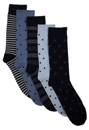 Mens 5pk Blue Stripe Ankle Socks