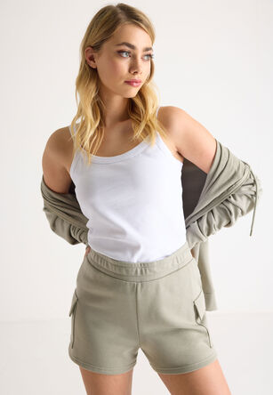 Womens Sage Cargo Sweat Shorts