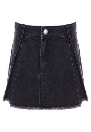 Older Girls Black Pleated Denim Skirt