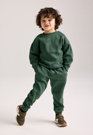 Younger Boys Dark Green Plain Joggers