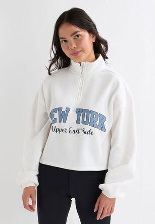 Older Girls Cream New York Half Zip Sweatshirt