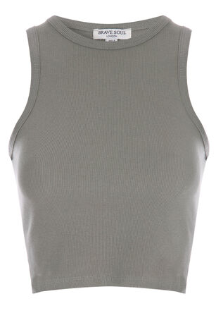 Womens Green Cotton Rich Ribbed Racer Vest