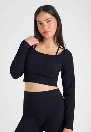 Older Girls Black 2-in-1 Seamless Top