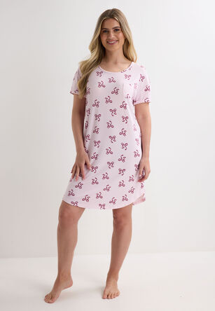 Womens Pink Bow Print Soft Touch Nightdress