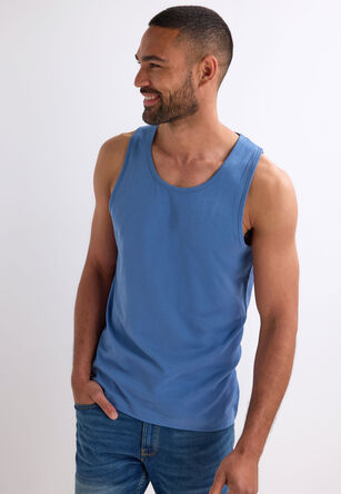 Mens Blue Plain Cotton Vest