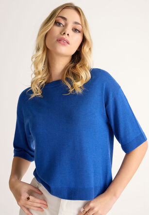 Womens Blue 3/4 Sleeve Jumper T-shirt