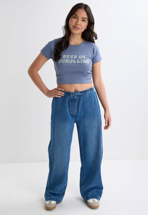 Older Girls Blue Diamante Slogan T-Shirt