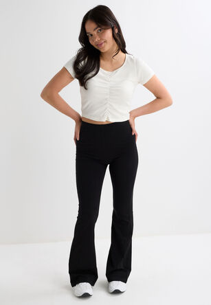 Older Girls Black Plain Bootcut Leggings