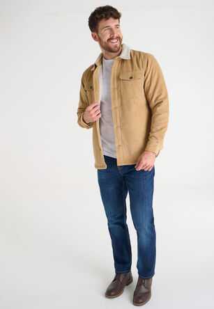Mens Tan Cord Sherpa Collar Shirt