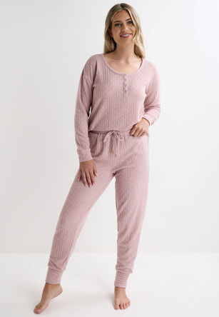 Womens Pink Stripe Needle Drop Pyjama Bottoms