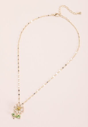 Womens Gold Crystal Flower Necklace