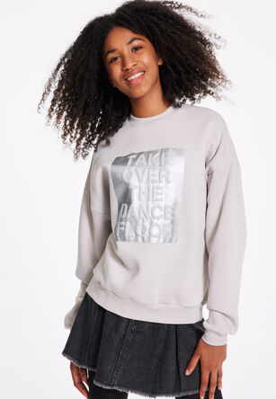 Older Girls Grey Foil Slogan Sweatshirt