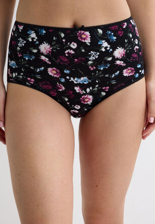 Womens 4pk Black Floral Print Full Briefs