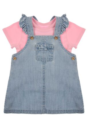 Baby Girl Blue Denim Chambray Dress & T-Shirt Set
