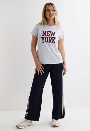 Womens Grey New York Graphic Cotton T-Shirt
