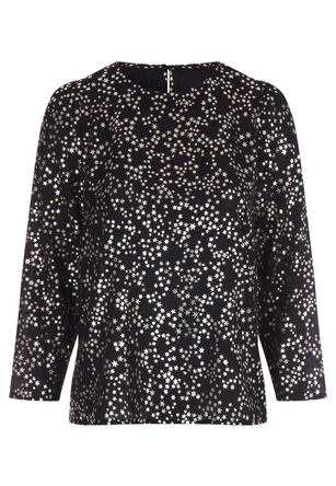 Womens Black & Gold Star Long Sleeve Top