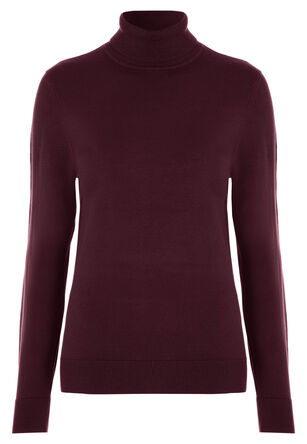 Womens Burgundy Plain Roll Neck Jumper