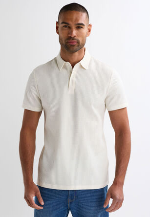 Mens Ecru Textured Short Sleeve Polo Shirt