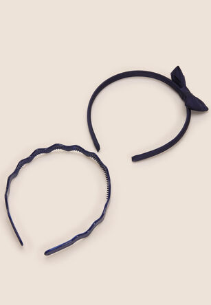 Girls 2pk Navy Bow & Wavy Headbands