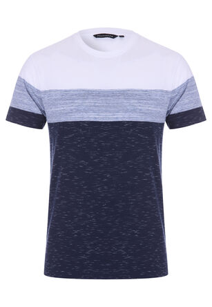 Mens Blue Stripe Colour Block T-Shirt