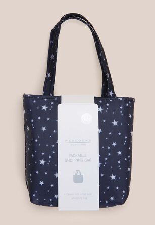 Womens Navy Star Foldable Shopper Tote Bag