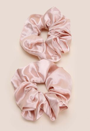 Womens 2pk Pink Satin Scrunchies