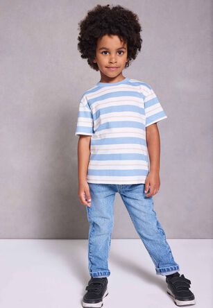 Younger Boys Blue Stripe Short Sleeve T-Shirt