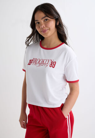 Older Girls White & Red Brooklyn Graphic T-Shirt