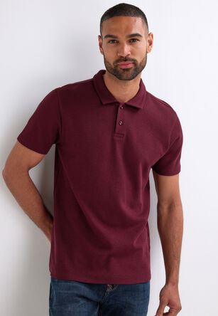 Mens Burgundy Mini Waffle Polo Shirt