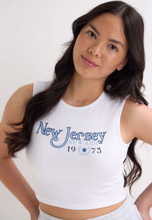 Older Girls White 'New Jersey' Ribbed Vest Top